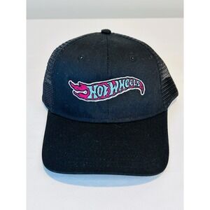 Hot Wheels Hat Black Pink Aqua Logo Embroidered Logo Trucker Snapback